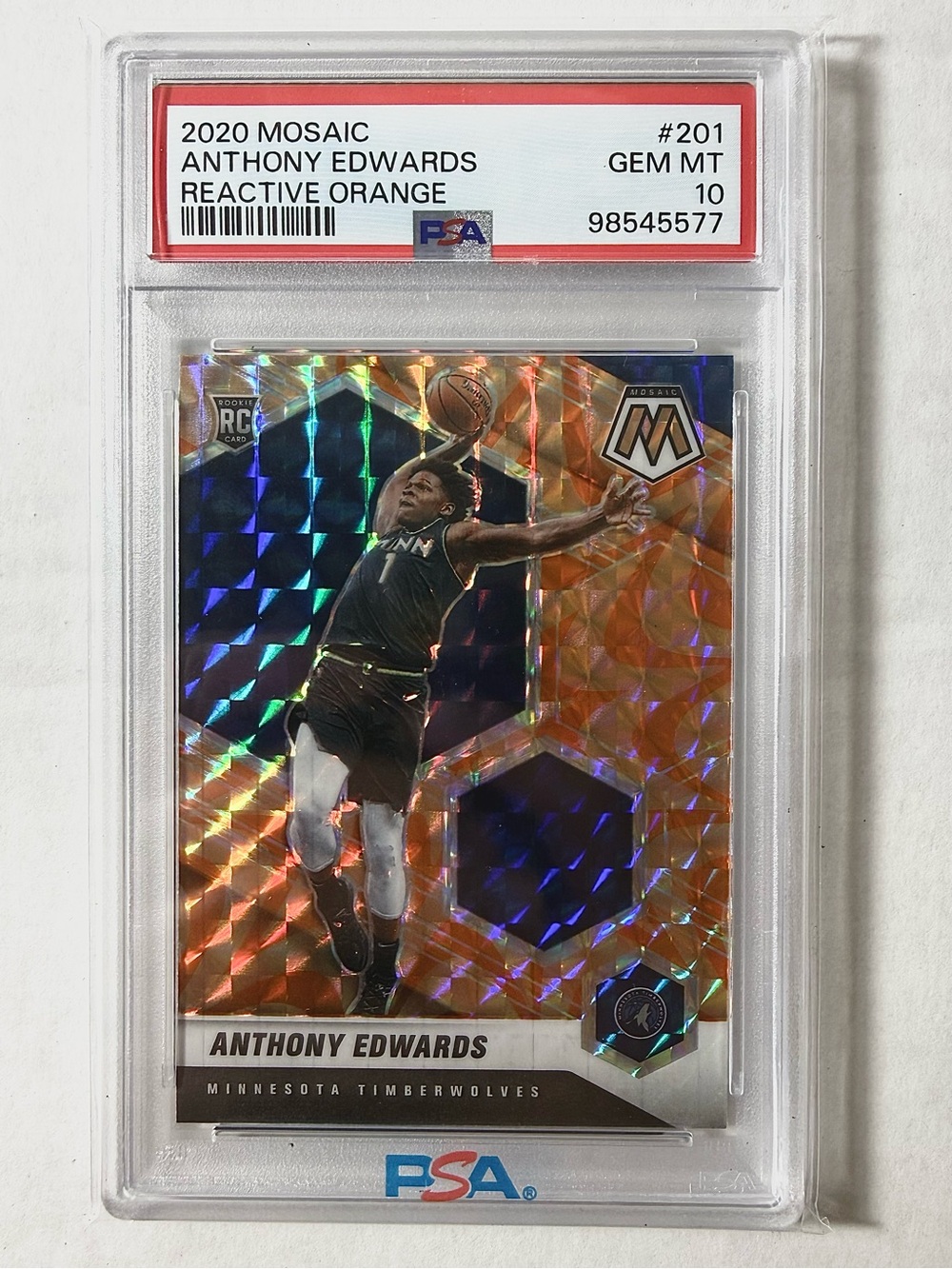 2020 Mosaic Anthony Edwards Reactive Orange Rookie Card - PSA 10